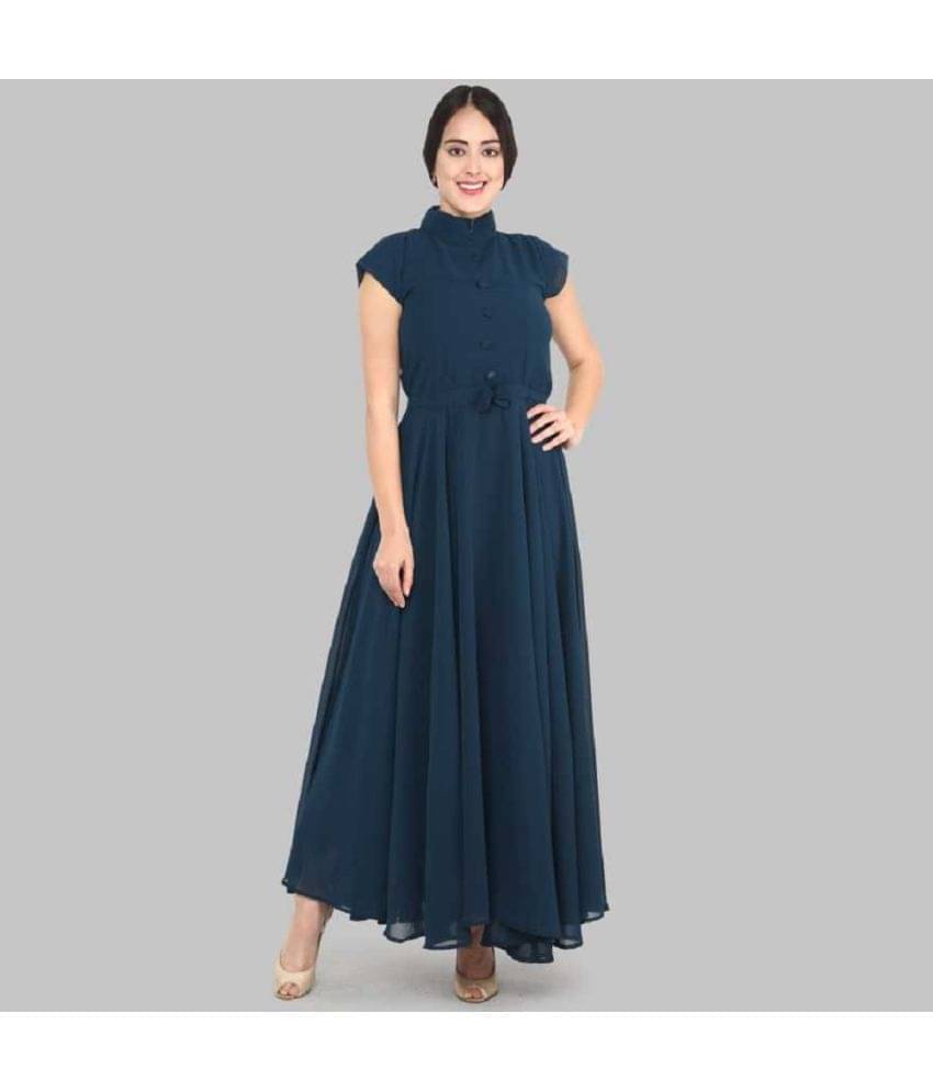 JASH CREATION Women Georgette Solid Gown ( Blue ) JASH CREATION Women Georgette Solid Gown ( Blue )