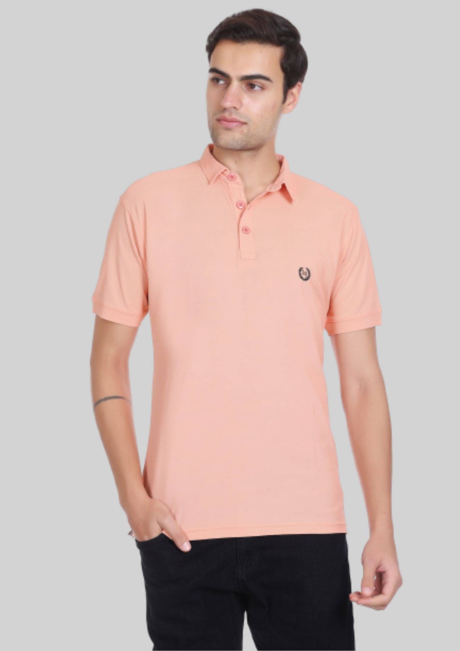LEEBONEE Pack of 1 Cotton Blend Regular Fit Solid Half Sleeves Men's Polo T Shirt ( Peach ) LEEBONEE Pack of 1 Cotton Blend Regular Fit Solid Half Sleeves Men's Polo T Shirt ( Peach )