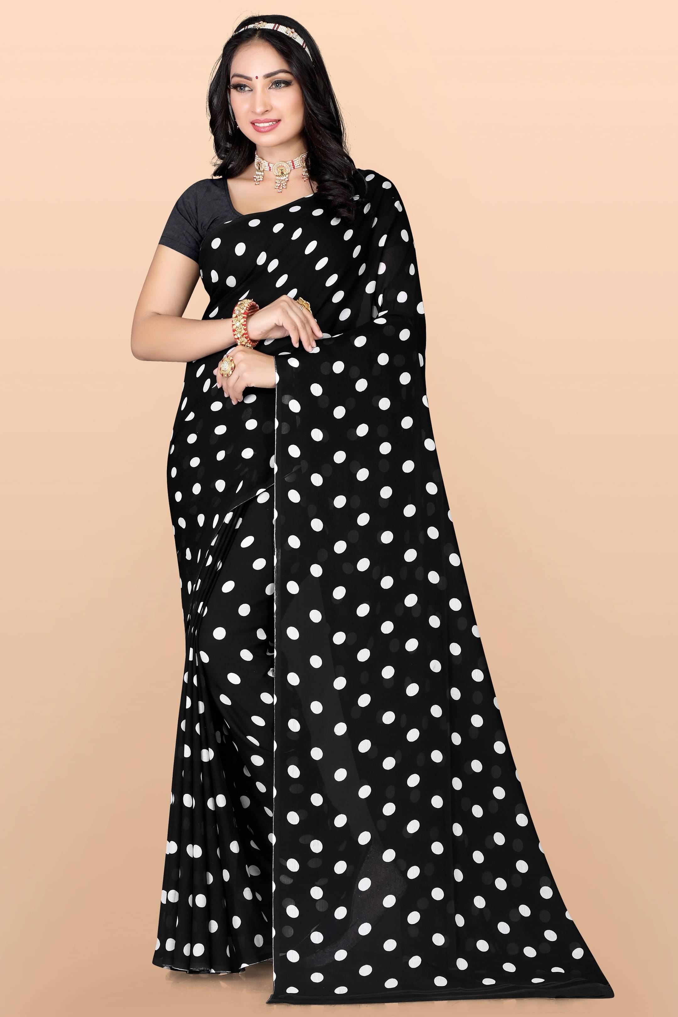     			LEELAVATI Georgette Printed Saree With Unstitched Blouse Piece ( Black )
