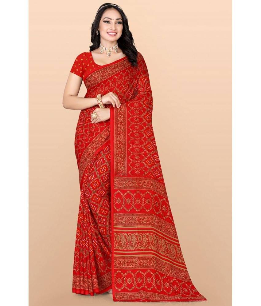 LEELAVATI Georgette Printed Saree With Unstitched Blouse Piece ( Red ) LEELAVATI Georgette Printed Saree With Unstitched Blouse Piece ( Red )