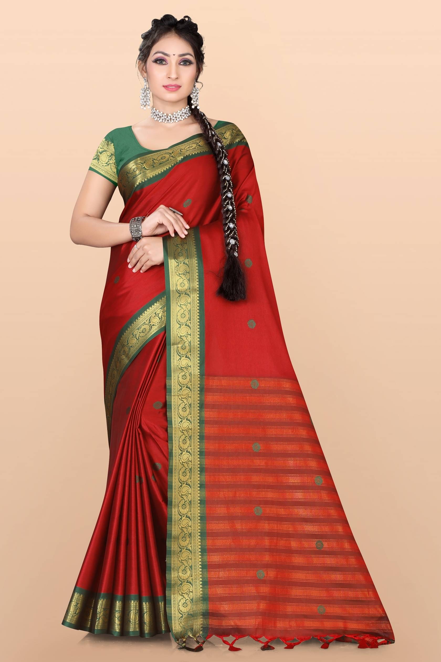 LEELAVATI Silk Embellished Saree With Unstitched Blouse Piece ( Red ) LEELAVATI Silk Embellished Saree With Unstitched Blouse Piece ( Red )