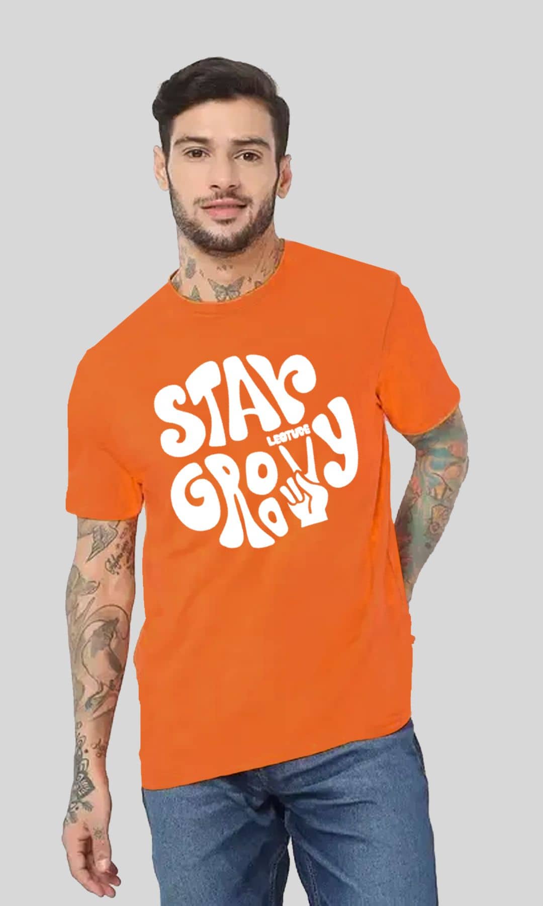 Leotude Pack of 1 Cotton Blend Oversized Fit Men's T-Shirt ( Orange )
