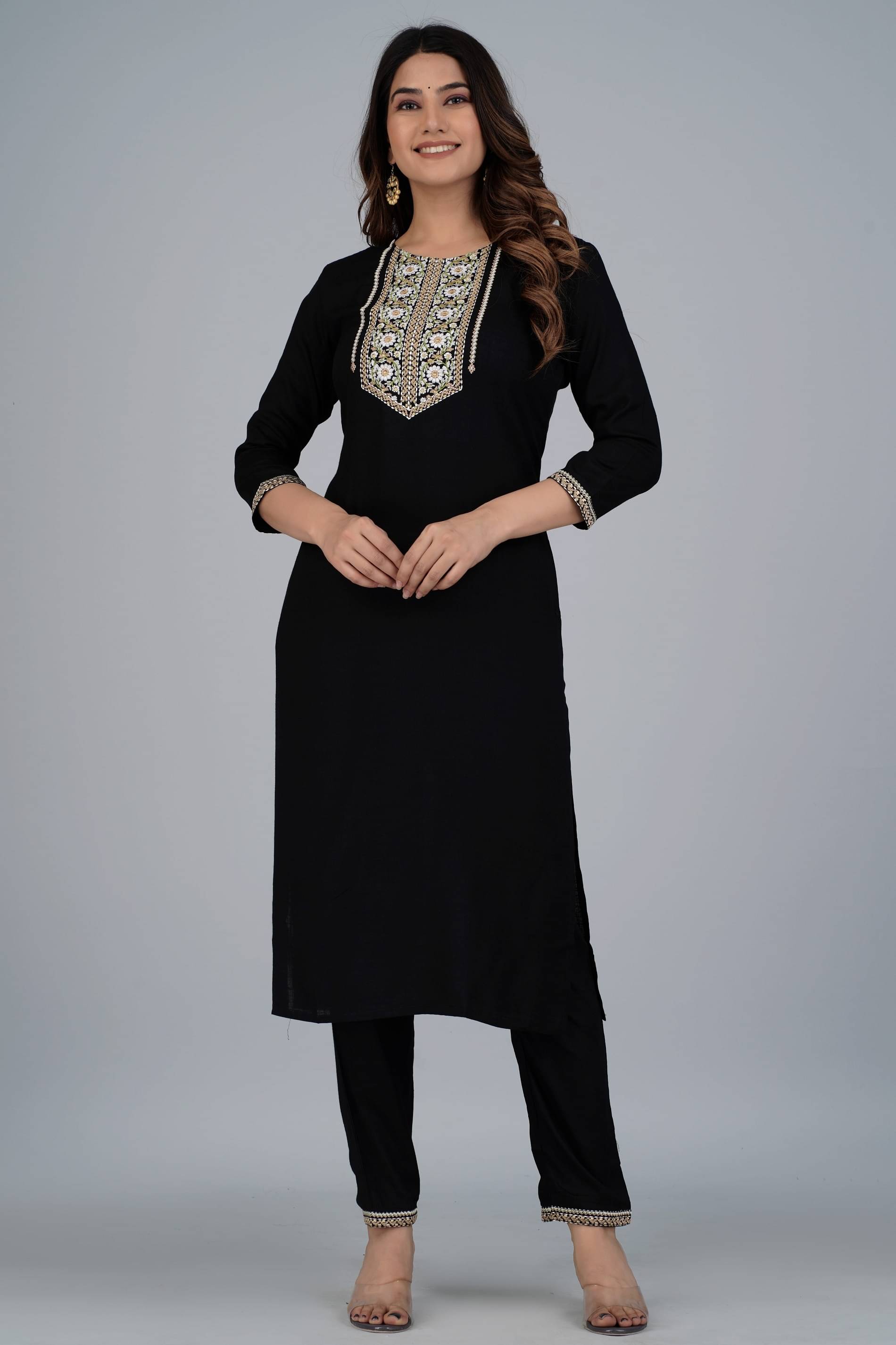 Mishree Collection - Black A-line Rayon Women's Stitched Salwar Suit ( Pack of 1 ) Mishree Collection - Black A-line Rayon Women's Stitched Salwar Suit ( Pack of 1 )