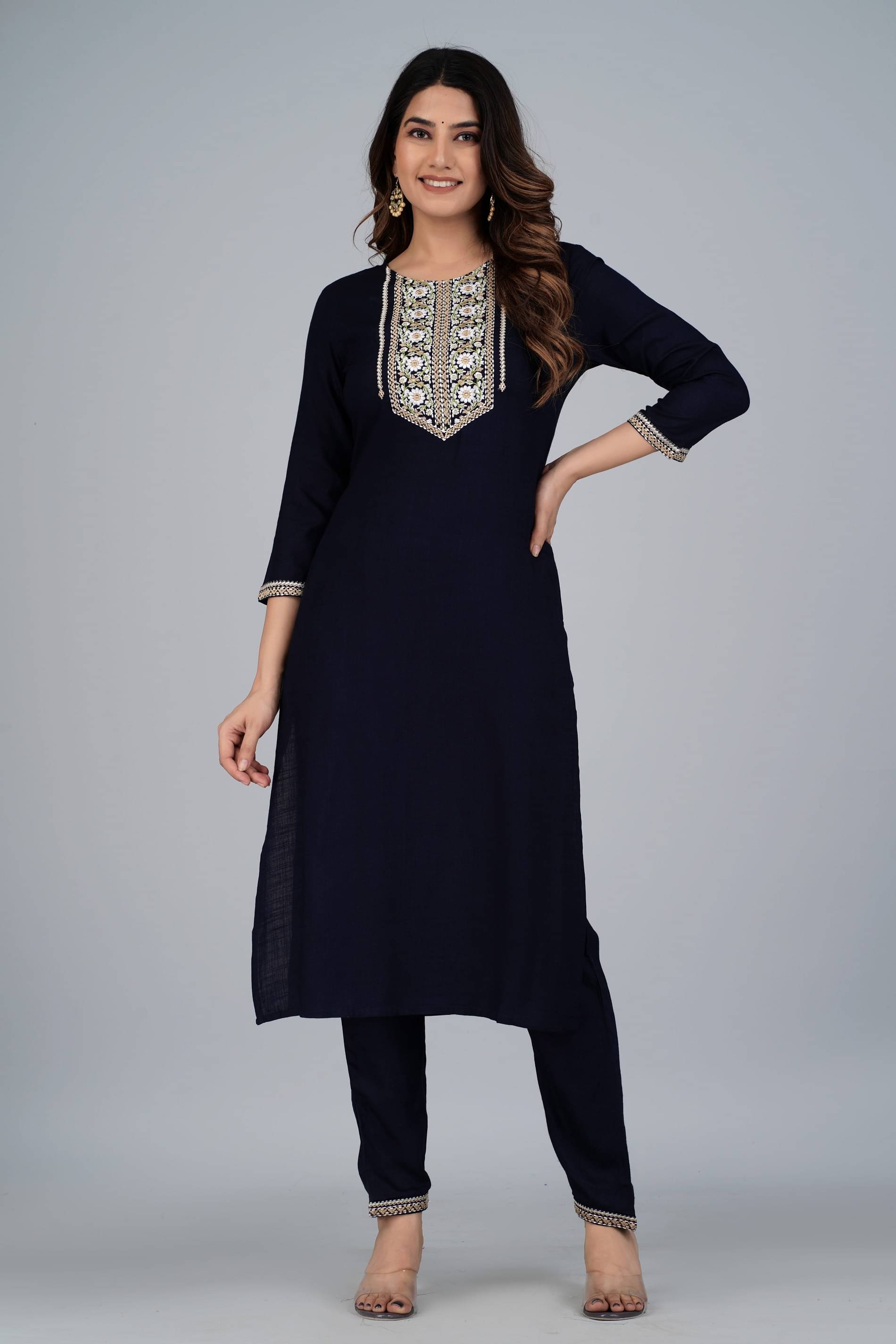 Mishree Collection - Blue A-line Rayon Women's Stitched Salwar Suit ( Pack of 1 ) Mishree Collection - Blue A-line Rayon Women's Stitched Salwar Suit ( Pack of 1 )