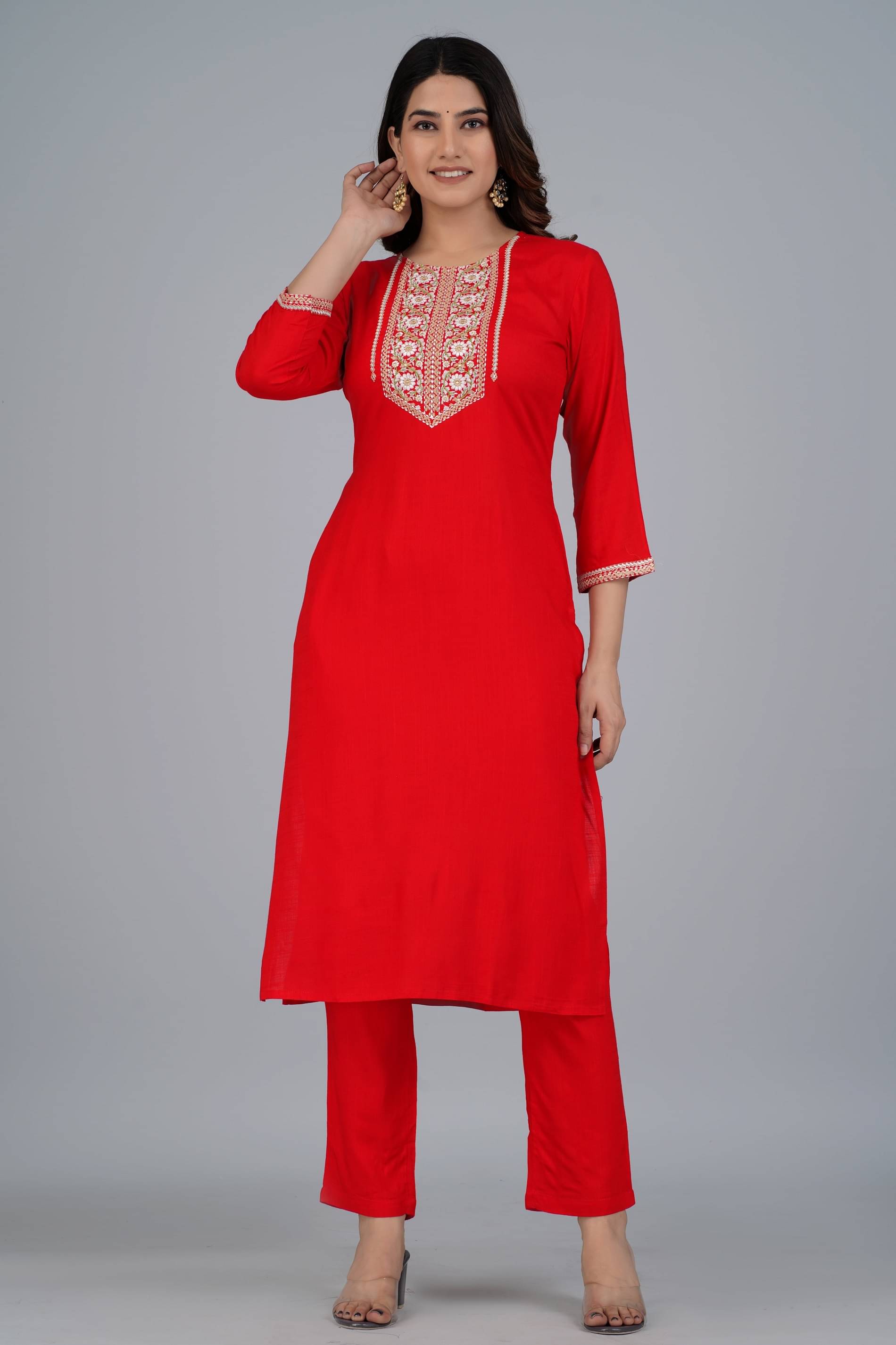 Mishree Collection - Red A-line Rayon Women's Stitched Salwar Suit ( Pack of 1 ) Mishree Collection - Red A-line Rayon Women's Stitched Salwar Suit ( Pack of 1 )
