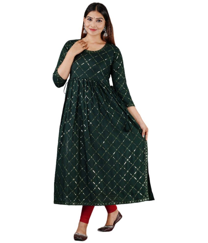 P PRIYA FASHION - Green Rayon Women's Nayra Kurti ( Pack of 1 ) - Kurtis, Tunics | Buy online on ZillyBuy