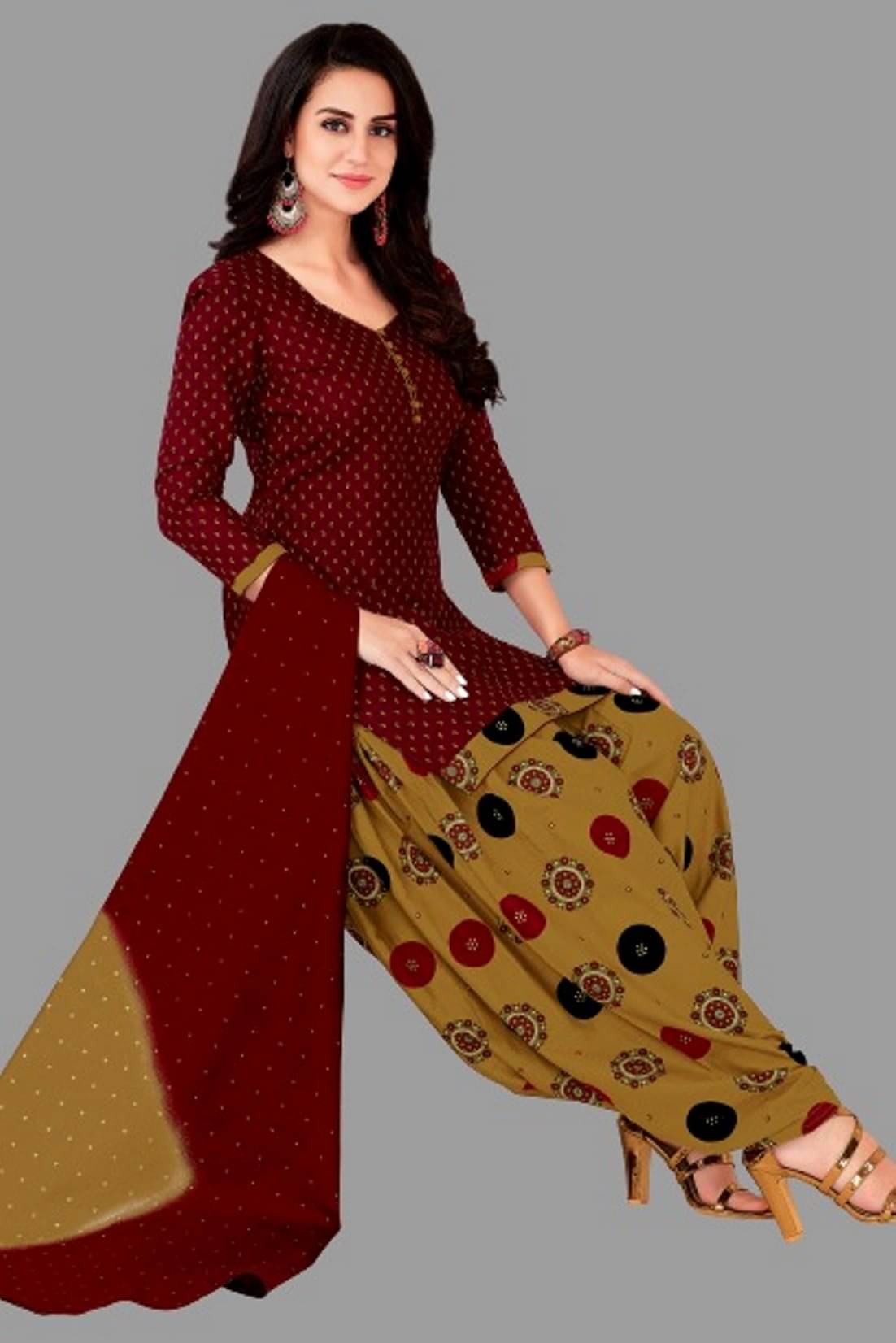 SIMMU Women Cotton Printed A-line Kurti With Patiala Salwar ( Maroon ) SIMMU Women Cotton Printed A-line Kurti With Patiala Salwar ( Maroon )