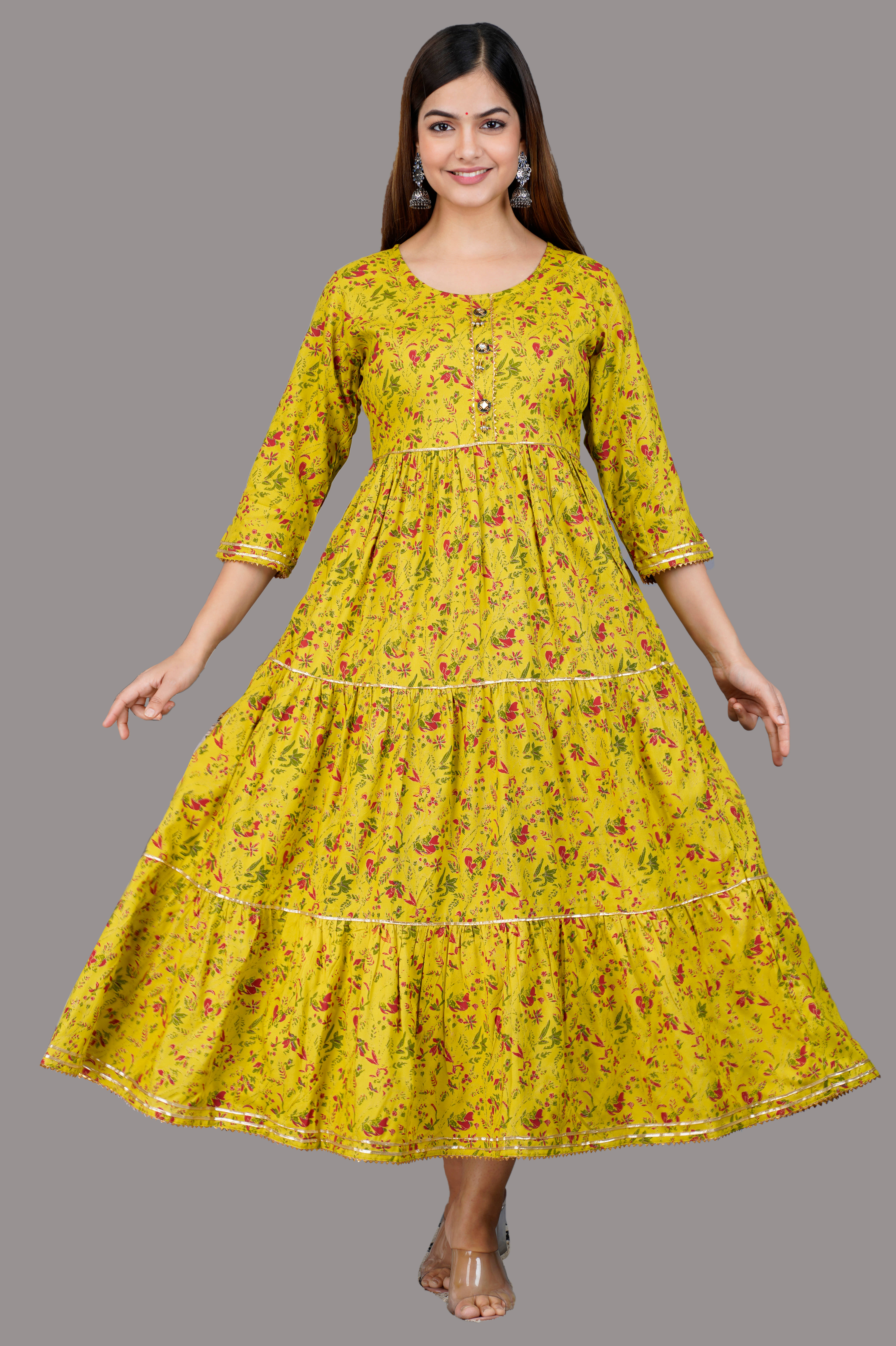 SIPET - Mustard Cotton Women's Anarkali Kurti ( Pack of 1 ) - Kurtis, Tunics | Buy online on ZillyBuy