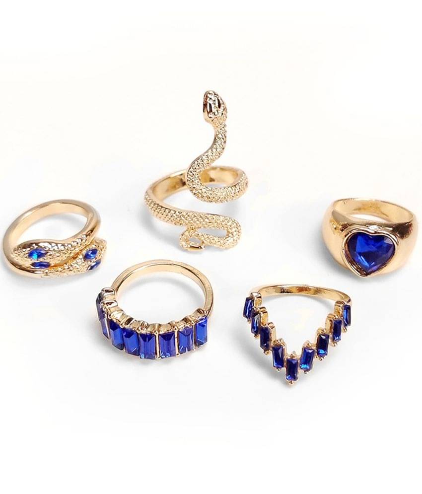     			Scintillare by Sukkhi - Blue Rings Combo ( Pack of 5 )
