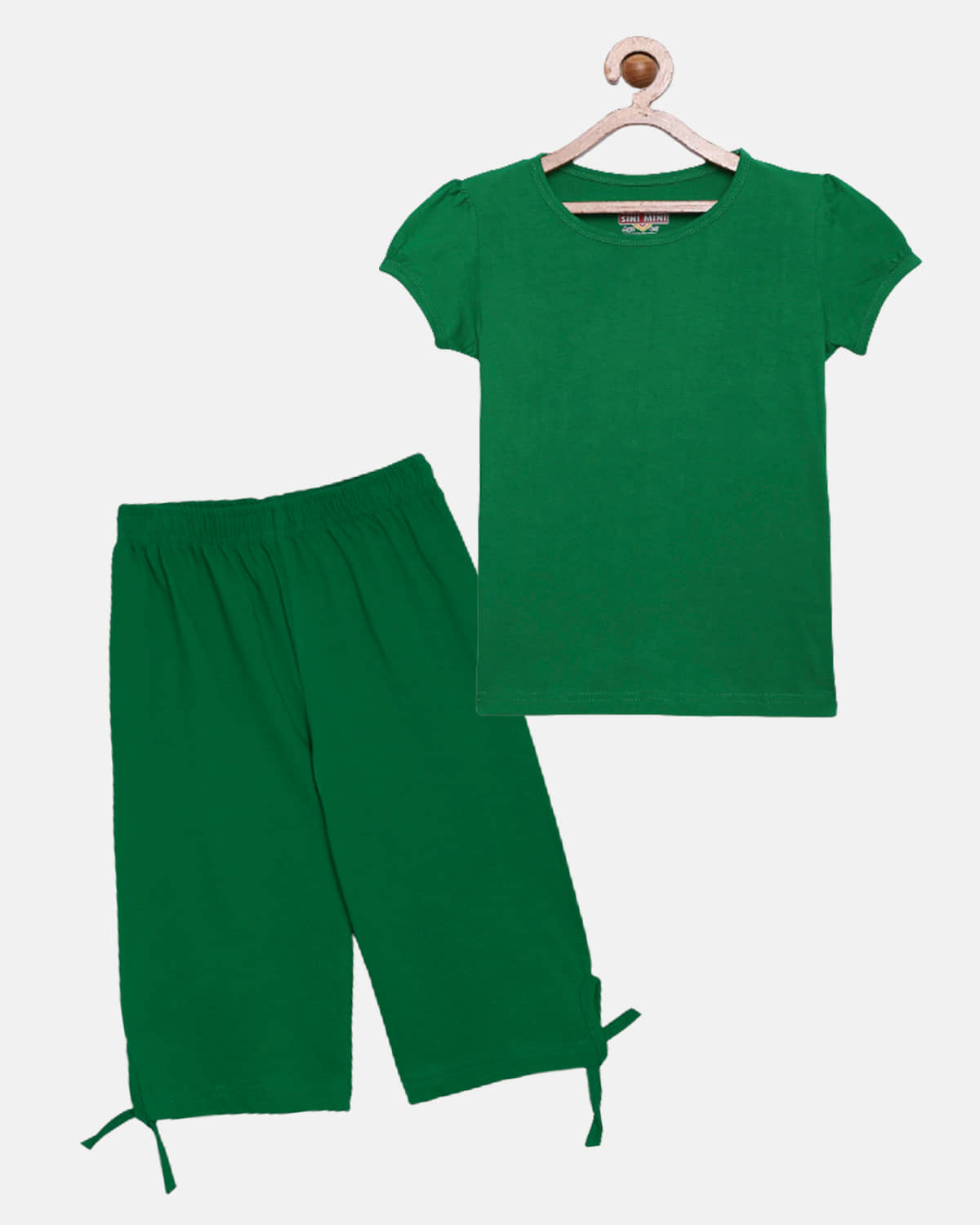 Sini Mini Pack of 2 Girls Cotton Shirt With Capris ( Green )