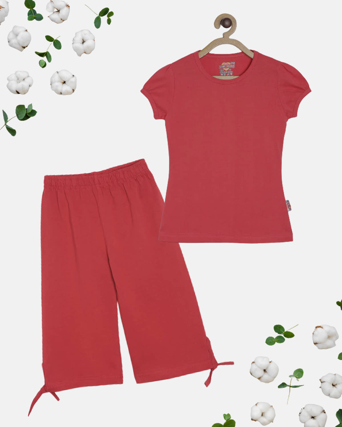 Sini Mini Pack of 2 Girls Cotton Shirt With Capris ( Red )