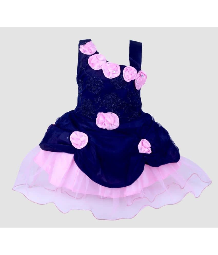 9stiches - Blue & Pink Net Girls Frock ( Pack of 1 )