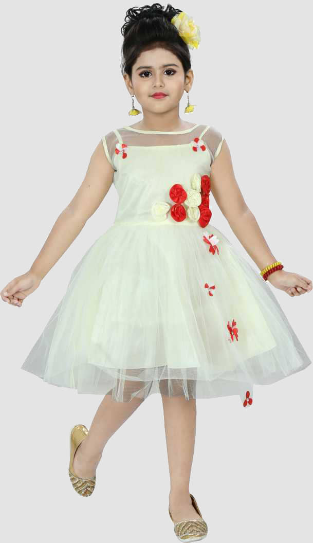 9stiches - Cream Net Girls Frock ( Pack of 1 )