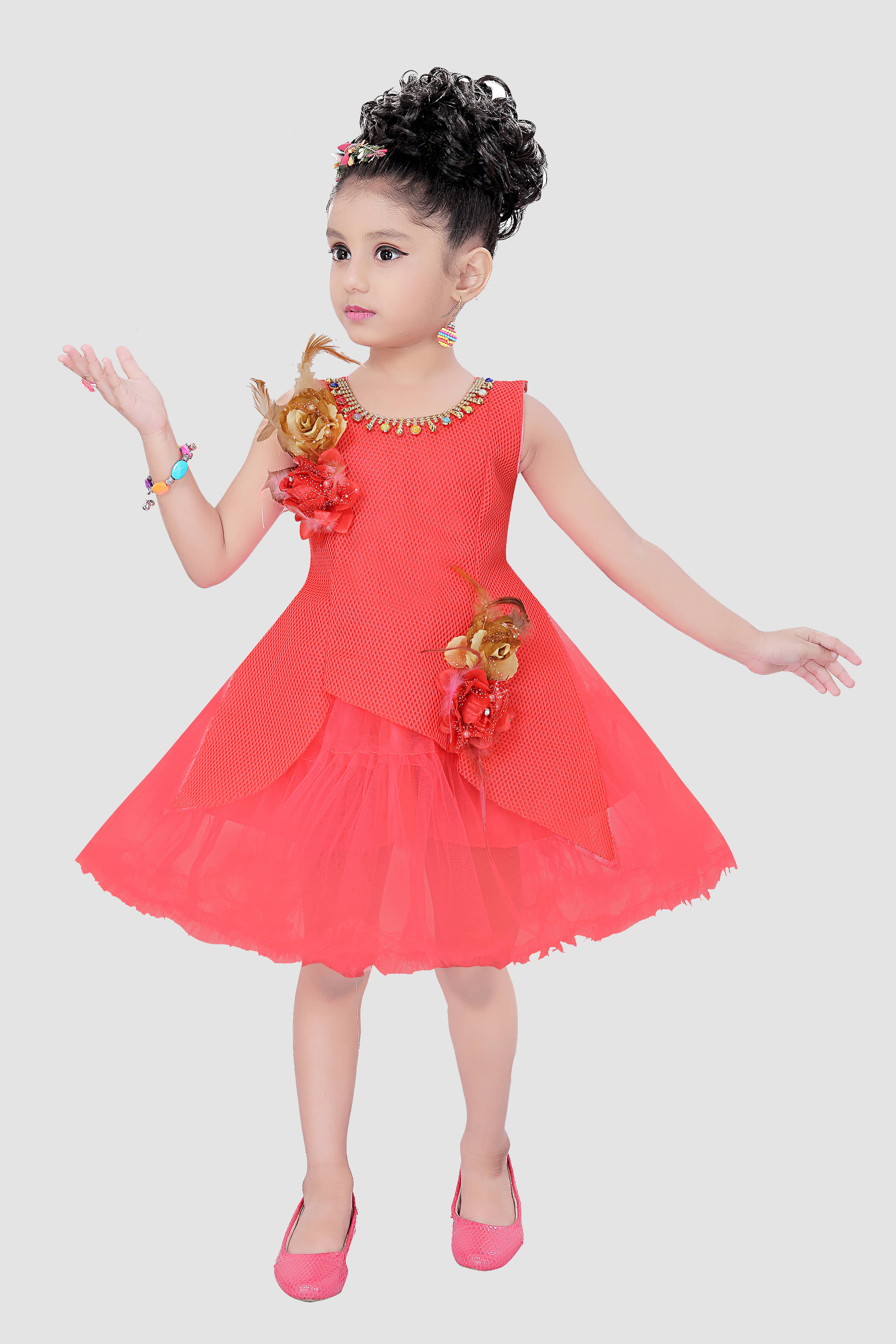 9stiches - Blue Net Girls Frock ( Pack of 1 )