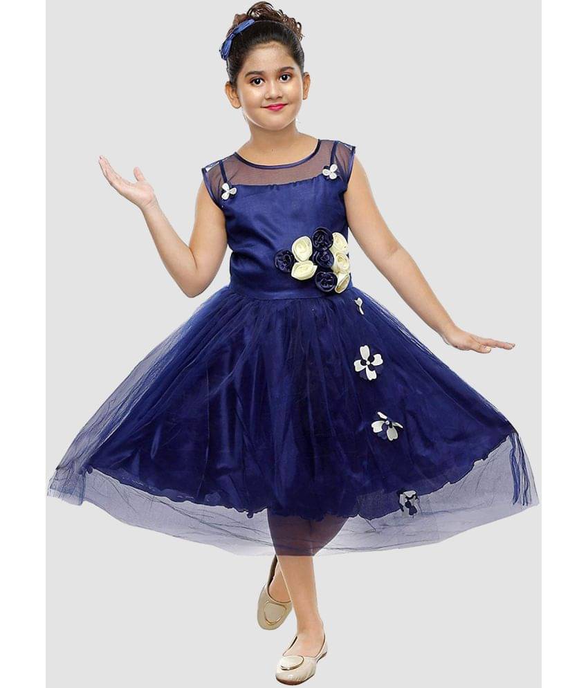 9stiches - Navy Blue Net Girls Frock ( Pack of 1 )     			9stiches - Navy Blue Net Girls Frock ( Pack of 1 )