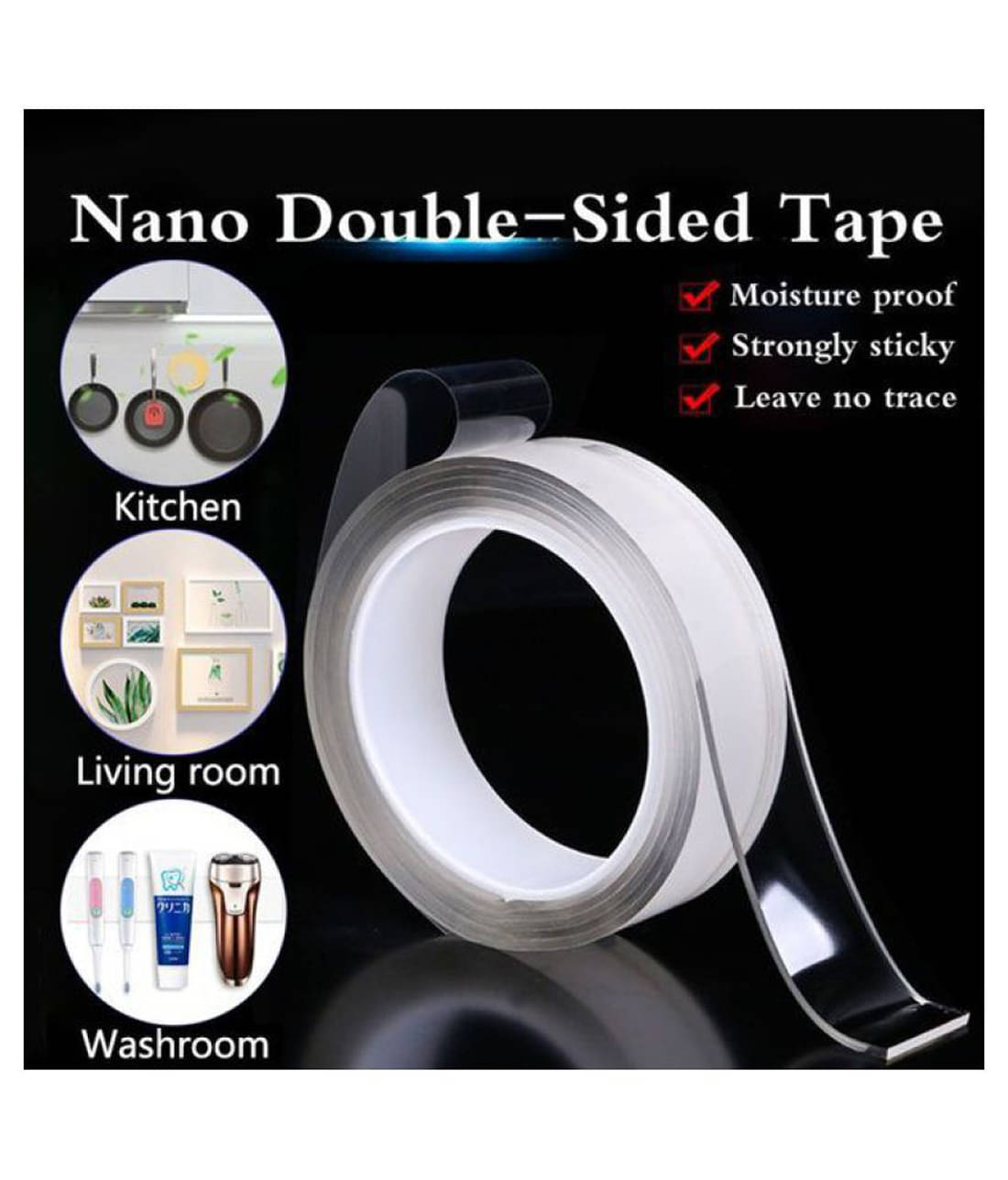     			Double Sided Adhesive Silicon Tape | Transparent | Heavy Duty | Heat Resistant | Multi Functional | Washable | Sticky | No Trace | Anti-Slip Gel | Nano