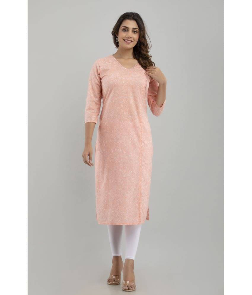 Frionkandy - Peach Cotton Women's Straight Kurti ( Pack of 1 ) Frionkandy - Peach Cotton Women's Straight Kurti ( Pack of 1 )