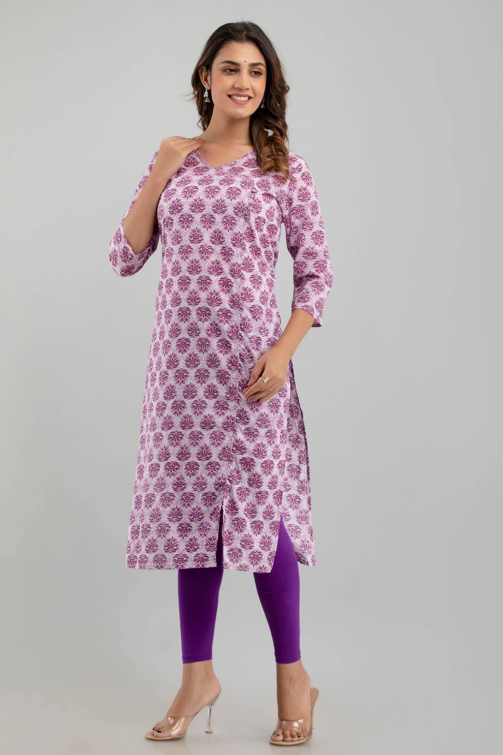     			Frionkandy - Purple Cotton Women's Front Slit Kurti ( Pack of 1 )