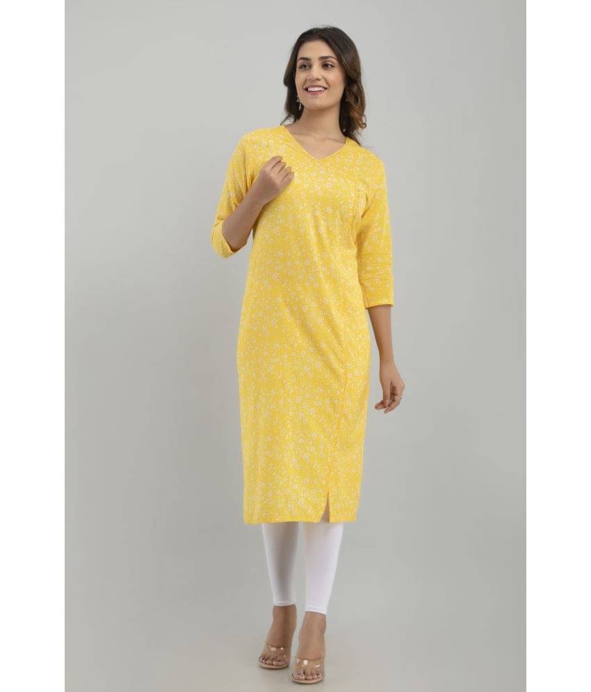Frionkandy - Yellow Cotton Women's Straight Kurti ( Pack of 1 ) Frionkandy - Yellow Cotton Women's Straight Kurti ( Pack of 1 )
