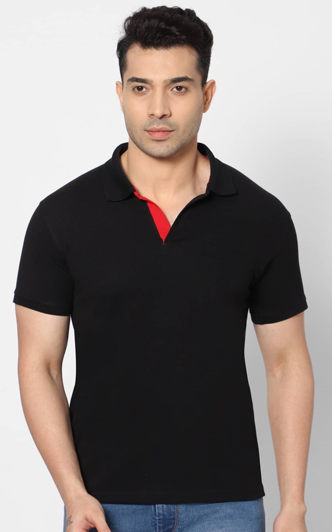     			HJ HASASI Pack of 1 Cotton Blend Slim Fit Solid Half Sleeves Men's Polo T Shirt ( Black )