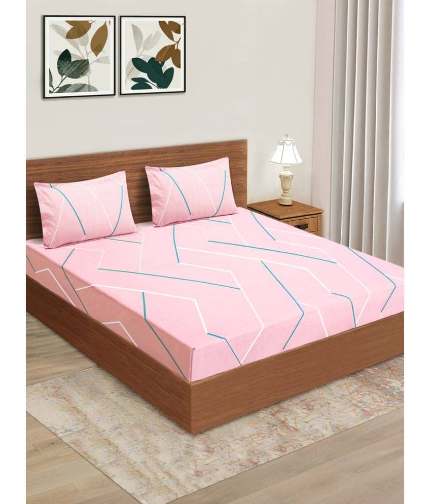     			Home Candy Microfiber Abstract Double Bedsheet with 2 Pillow Covers - Pink