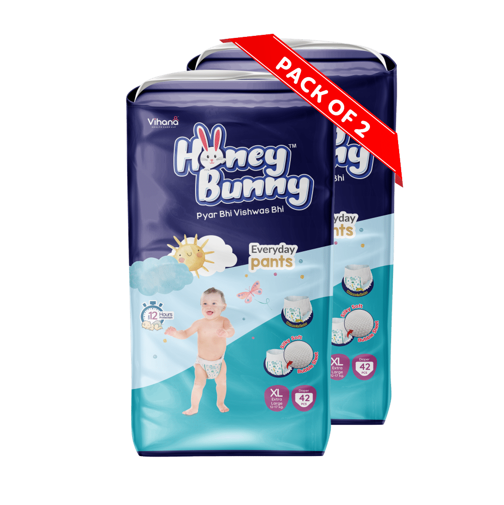     			Honey Bunny Pants Diapers XL - 84 pcs (Pack of 2) with Wetness Indicator, Silky Soft - Bubble sheet