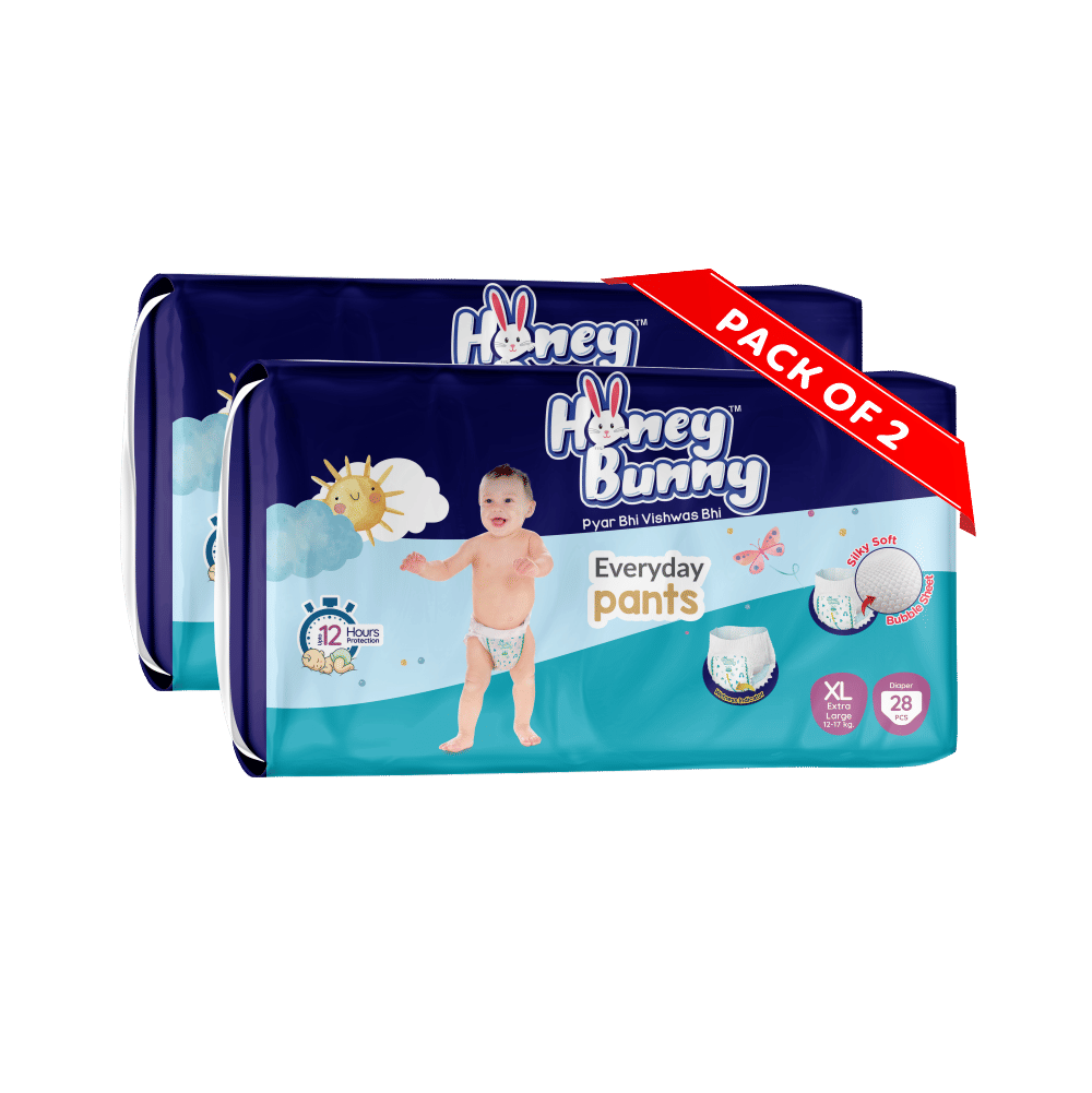 Honey Bunny Pants Diapers XL-56pcs (Pack of 2)Wetness Indicator, Silky Soft-Bubble sheet (12-17-kgs) Honey Bunny Pants Diapers XL-56pcs (Pack of 2)Wetness Indicator, Silky Soft-Bubble sheet (12-17-kgs)