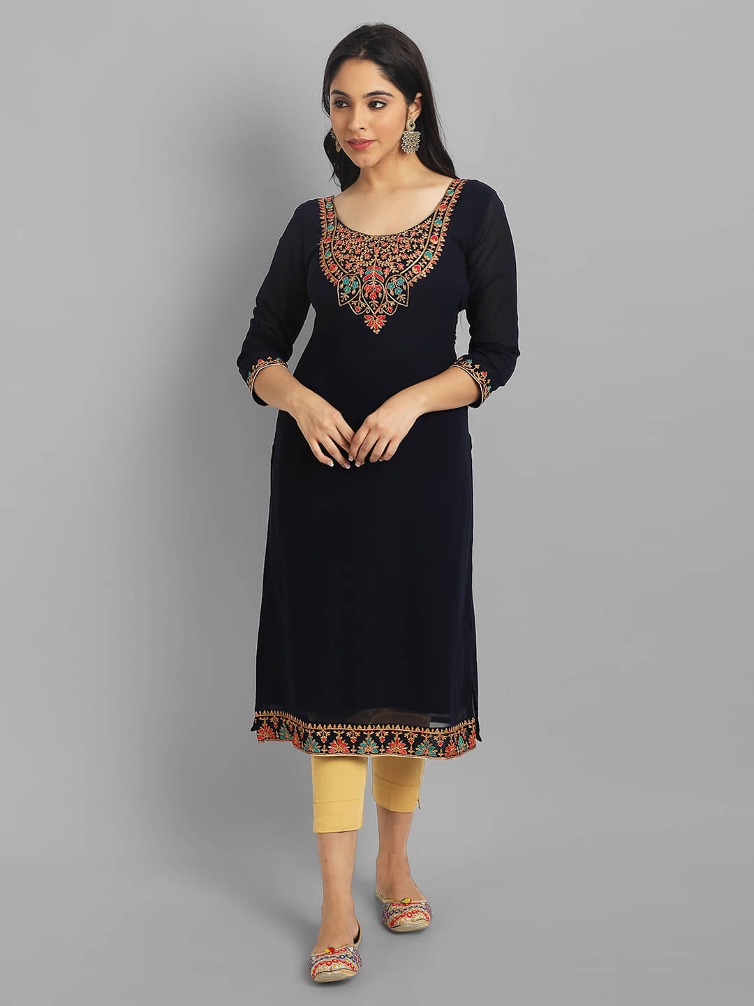     			JASH CREATION - Black Georgette Women's A-line Kurti ( Pack of 1 )