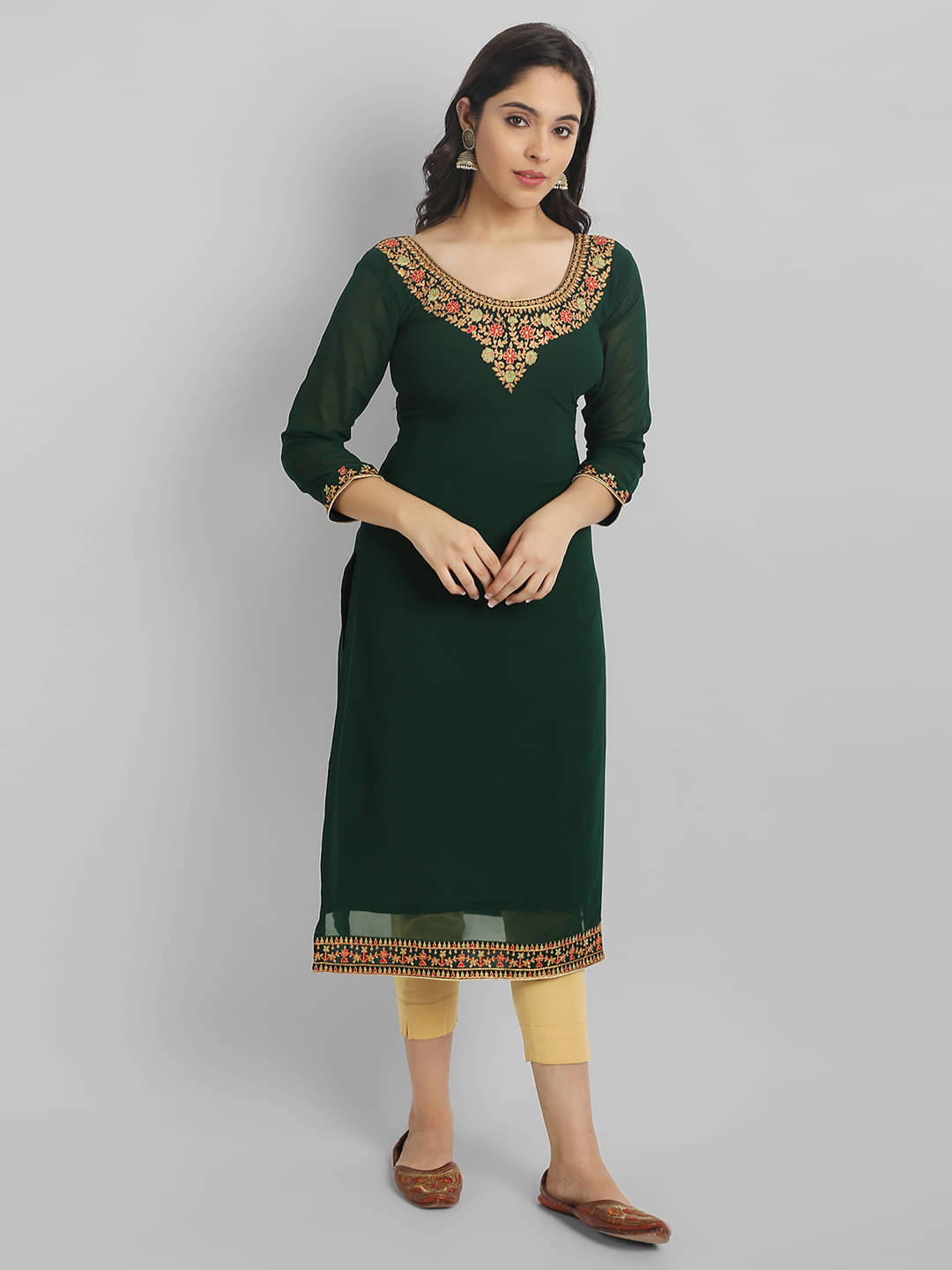     			JASH CREATION - Green Georgette Women's A-line Kurti ( Pack of 1 )
