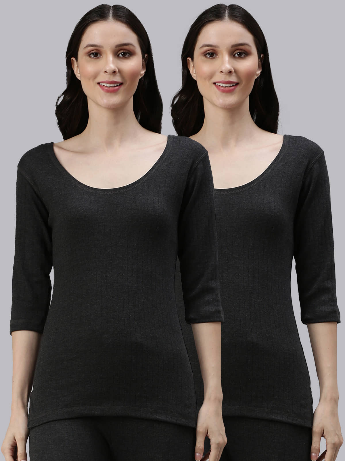 LUX PARKER Cotton Blend Thermal Tops - Black Pack of 2