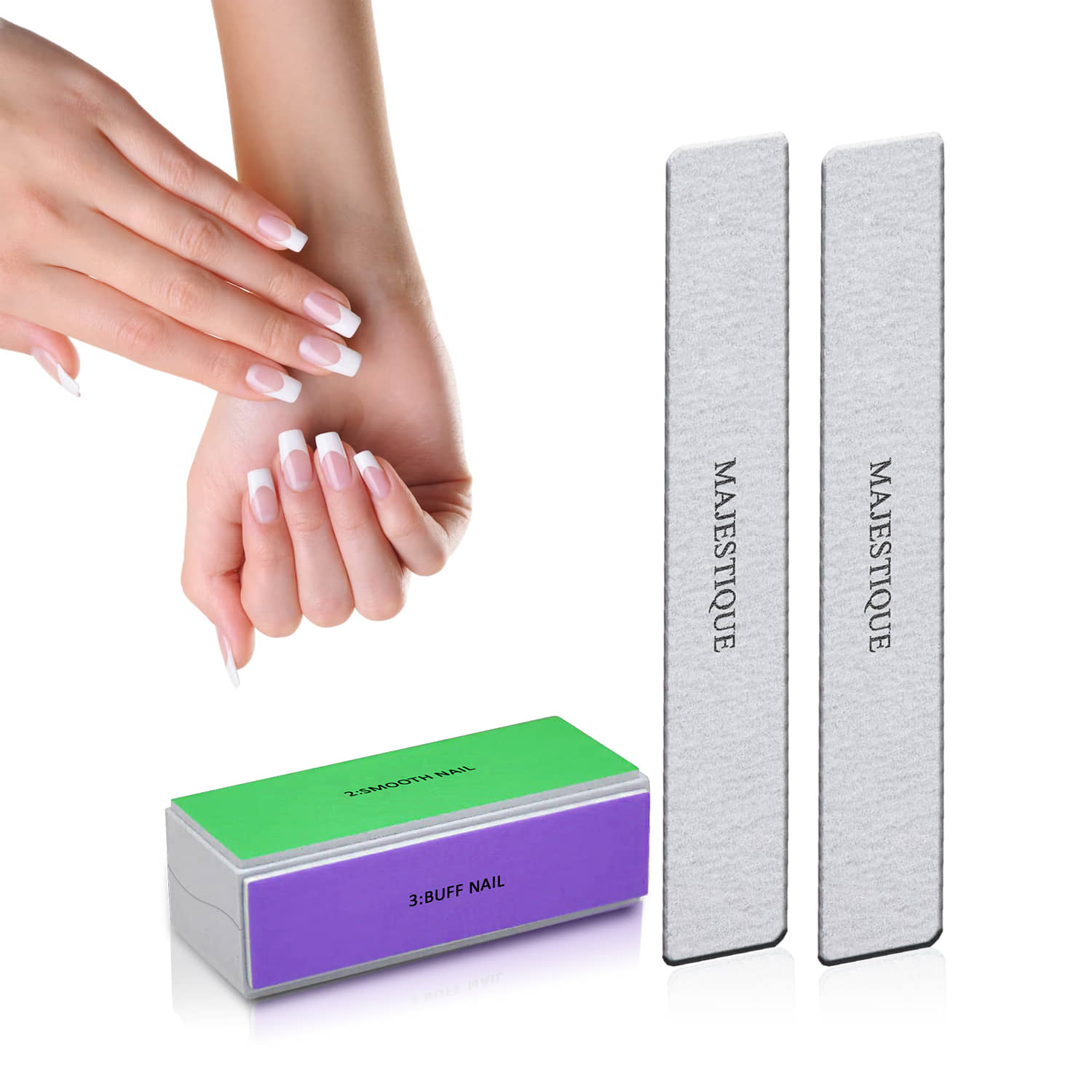 Majestique 4 Ways Emery Board & 2Pcs Double Sides Nail Filer, Washable & Reusable Color May Vary