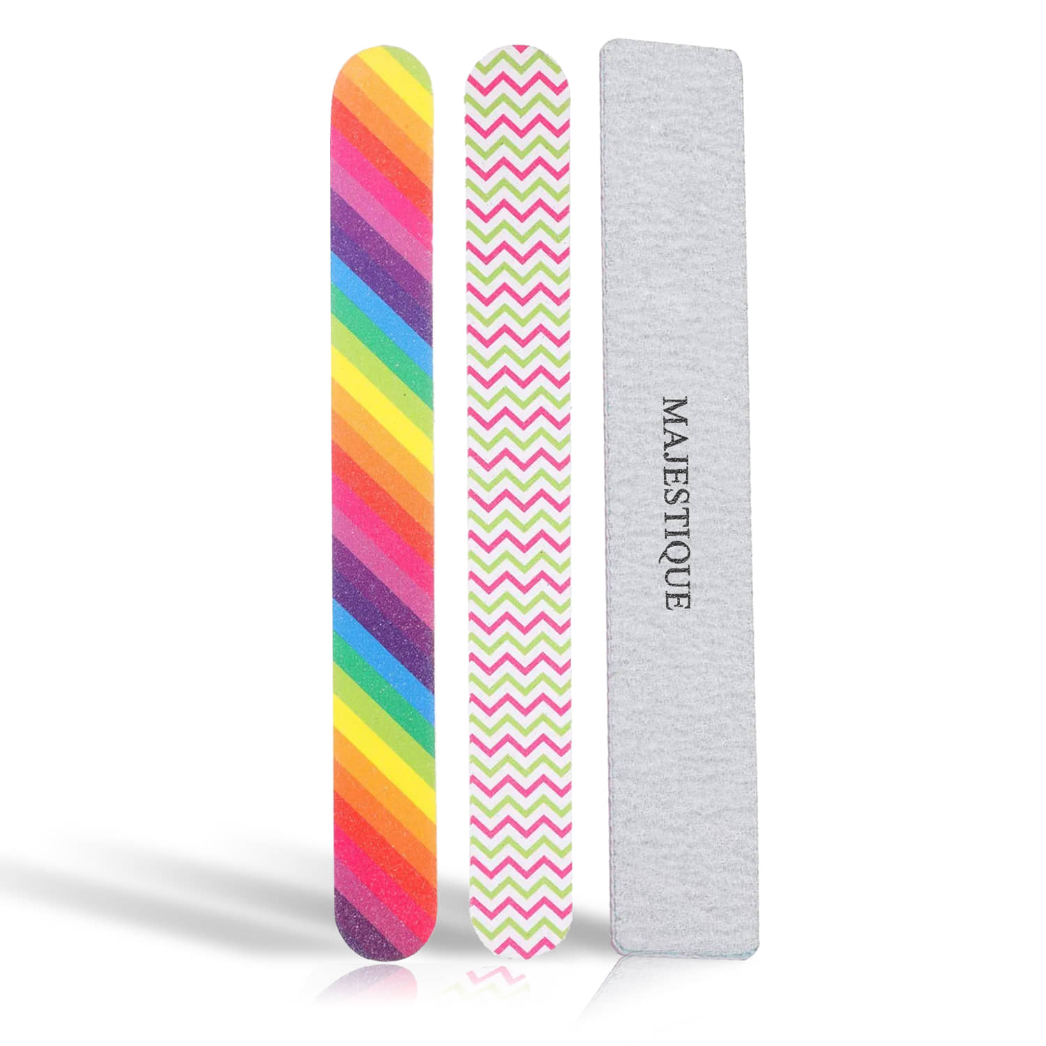Majestique 3Pcs Double Sides Colorful Nail Filer Set, Washable & Reusable Color May Vary