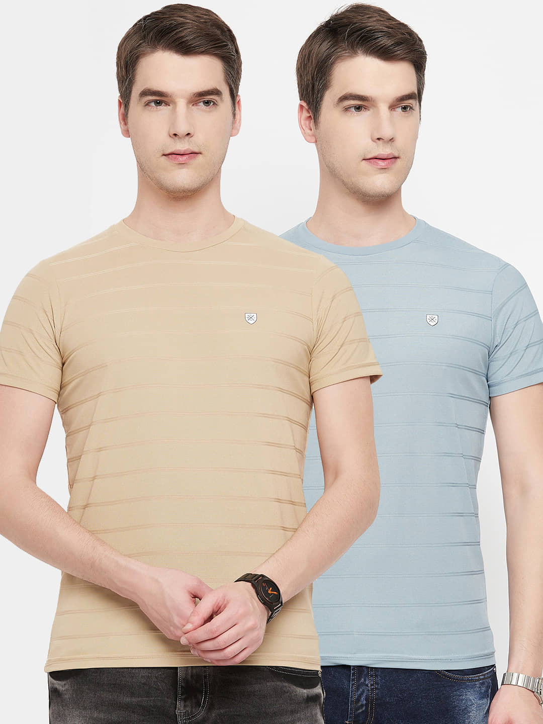 OGEN Pack of 2 Cotton Blend Regular Fit Men's T-Shirt ( Beige )