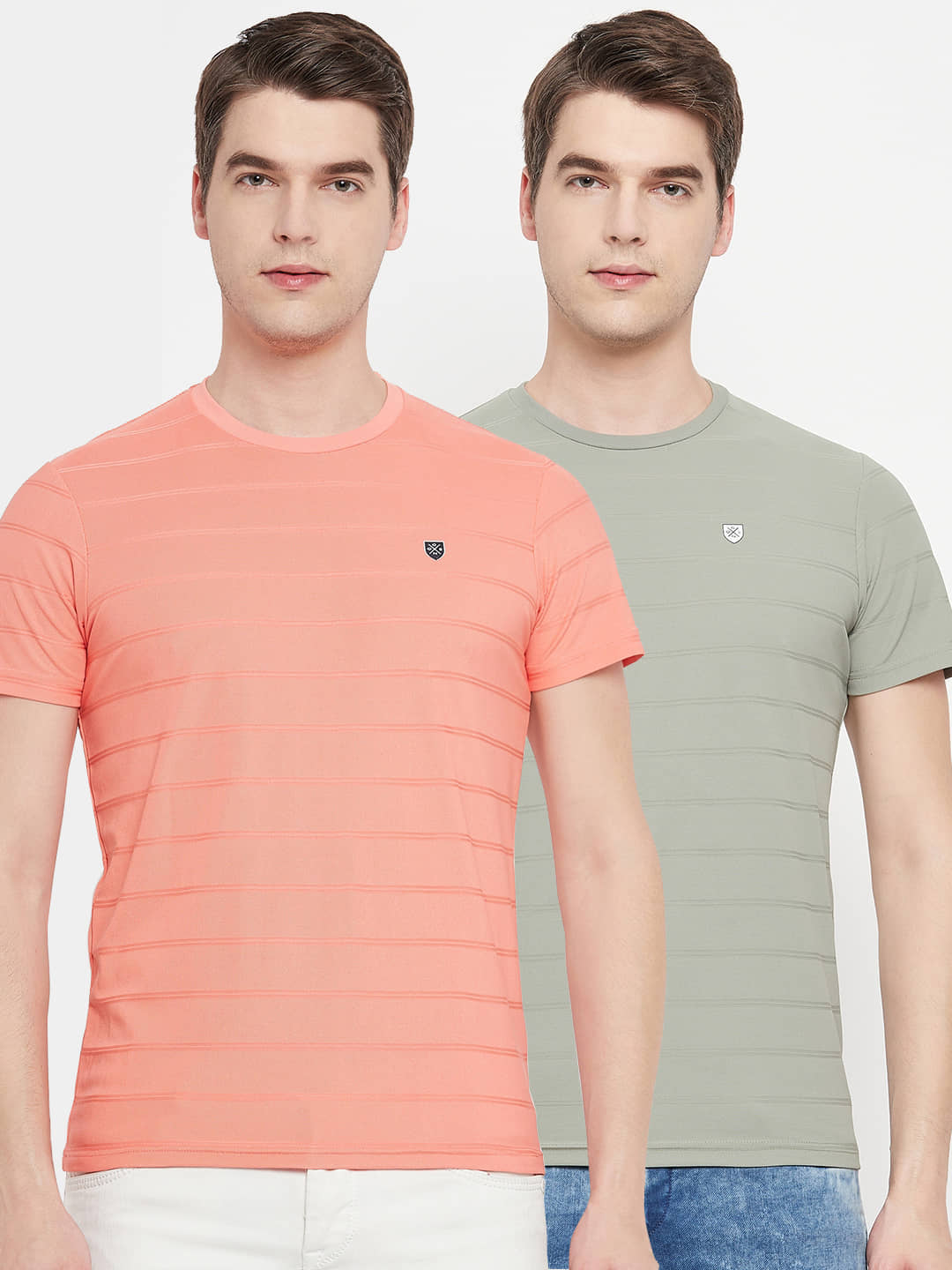 OGEN - Peach Cotton Blend Regular Fit Men's T-Shirt ( Pack of 2 )