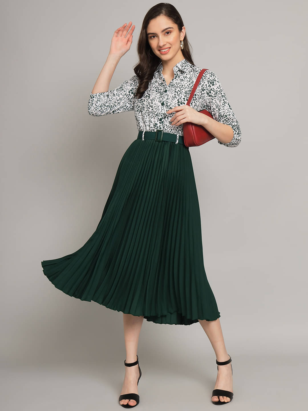     			OTABU Women Polyester Printed Fit & Flare Dress ( Green )