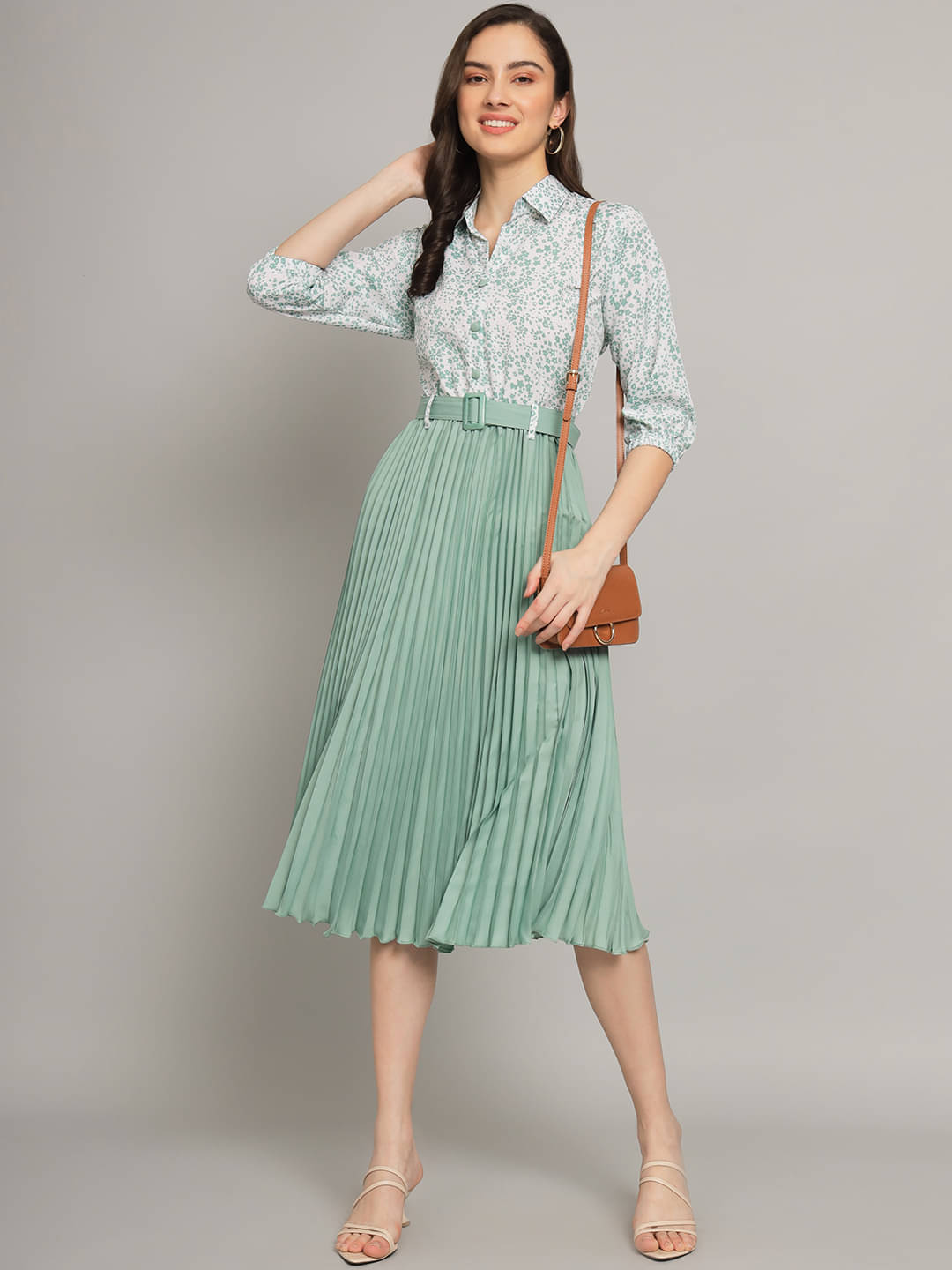 OTABU Women Polyester Printed Fit & Flare Dress ( Mint Green ) OTABU Women Polyester Printed Fit & Flare Dress ( Mint Green )