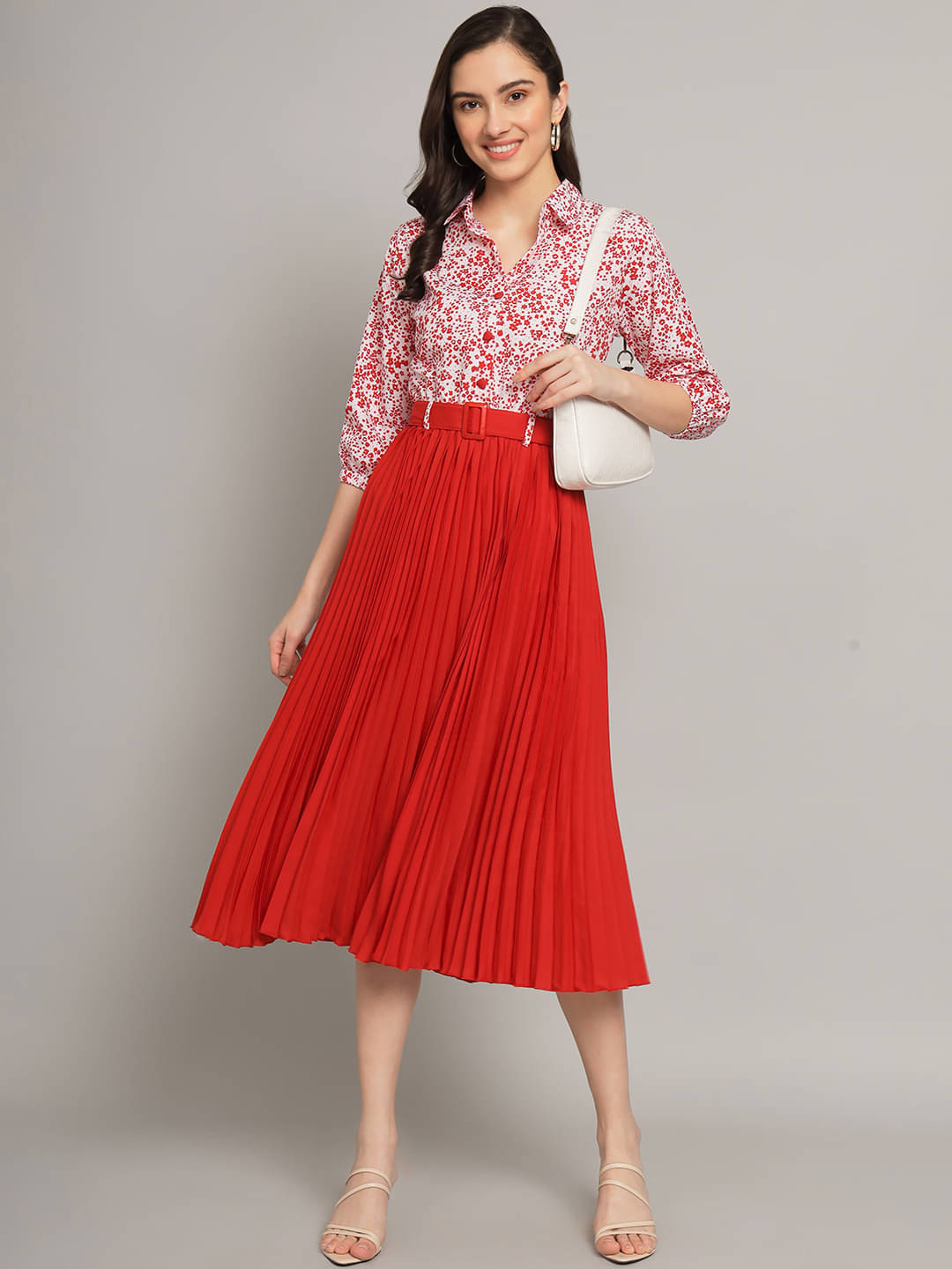 OTABU Women Polyester Printed Fit & Flare Dress ( Red ) OTABU Women Polyester Printed Fit & Flare Dress ( Red )