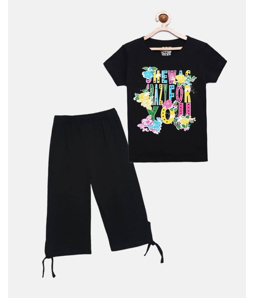     			Sini Mini Pack of 1 Girls Cotton Top With Capris ( Black )