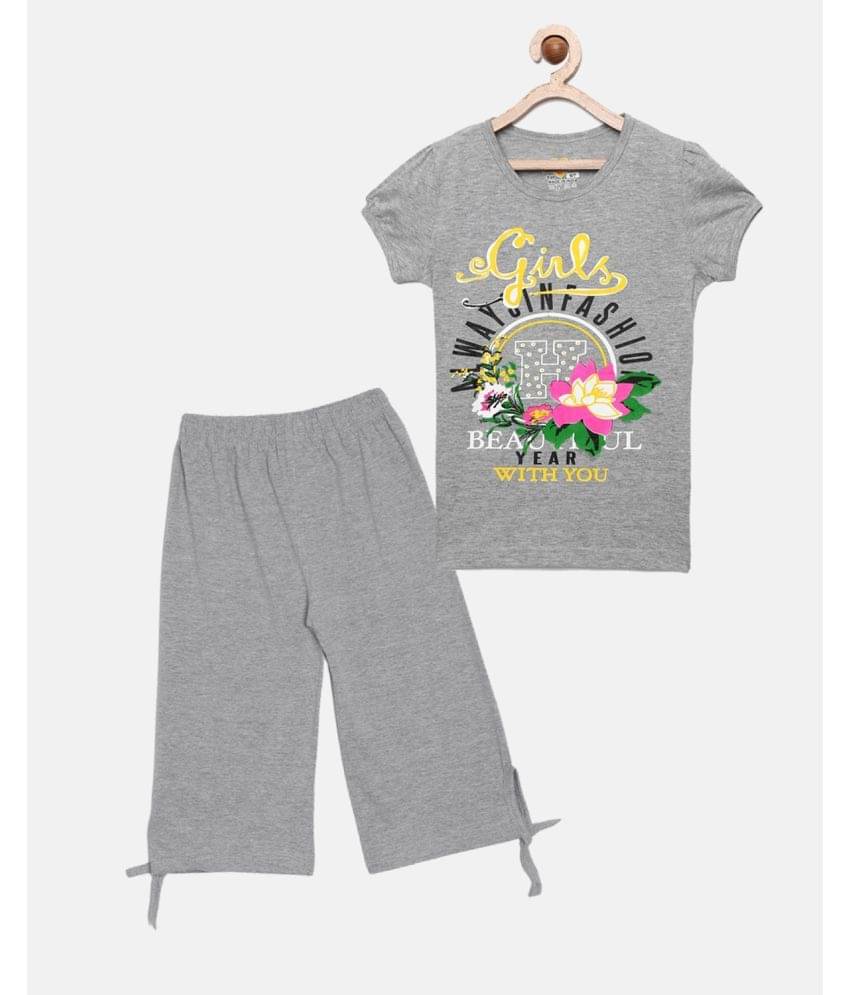     			Sini Mini Pack of 1 Girls Cotton Shirt With Capris ( Grey Melange )
