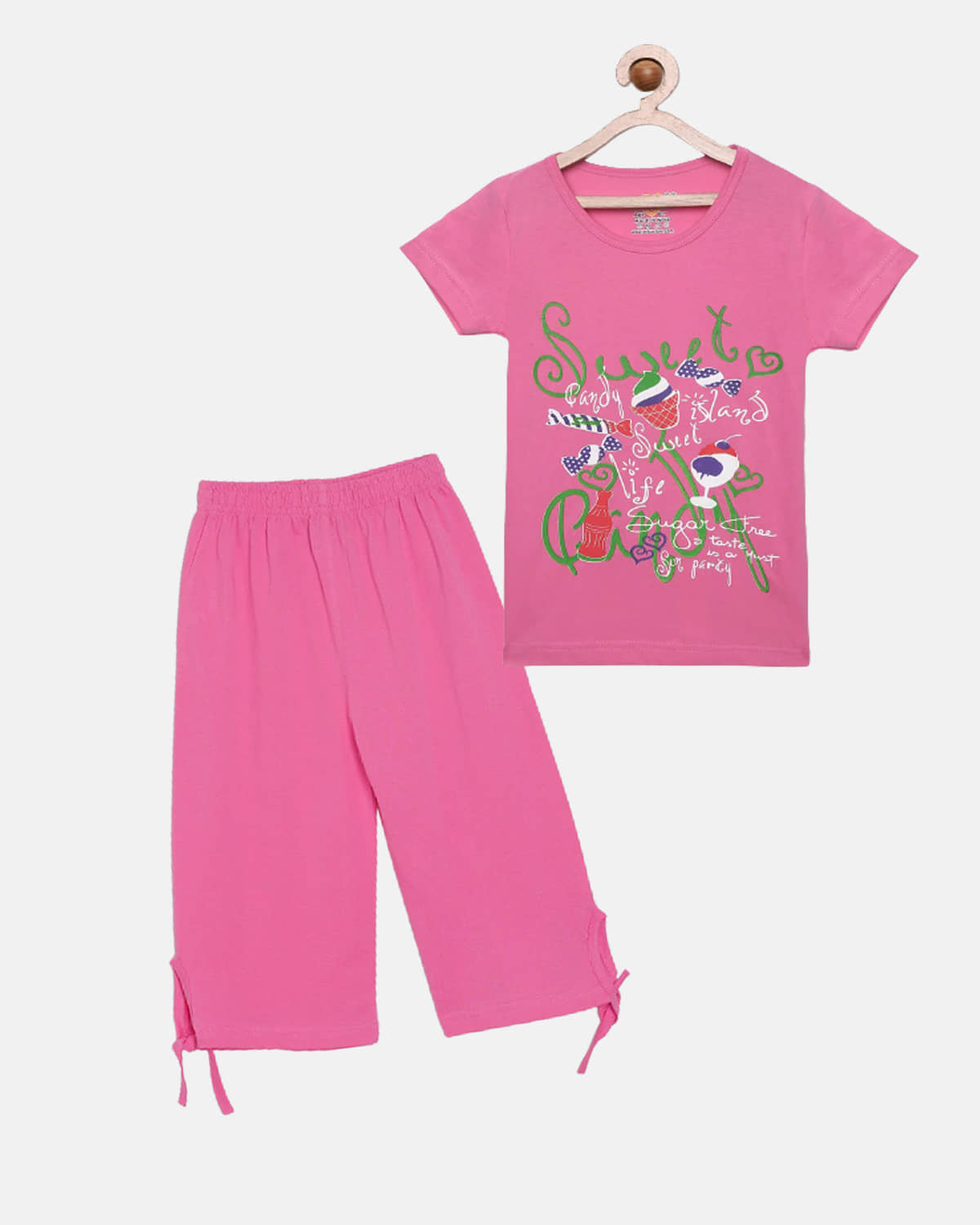 Sini Mini Pack of 1 Girls Cotton Shirt With Capris ( Pink )