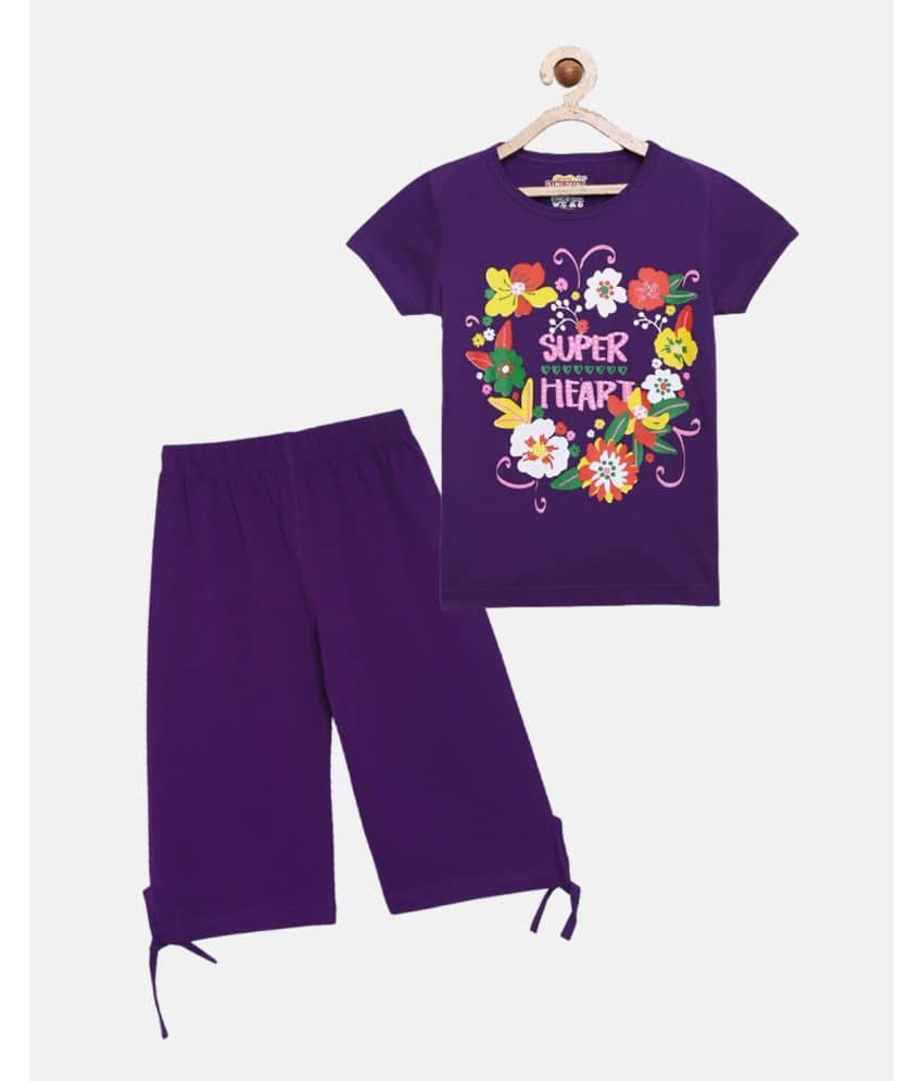 Sini Mini Pack of 1 Girls Cotton Shirt With Capris ( Purple )