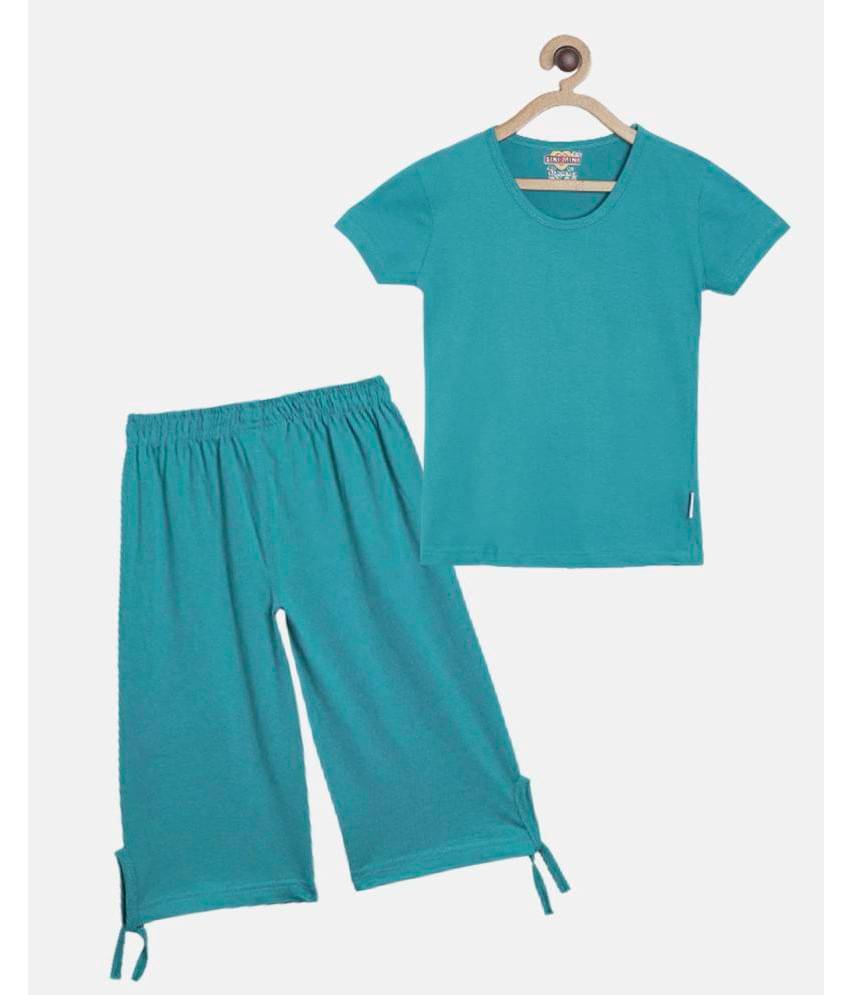     			Sini Mini Pack of 1 Girls Cotton Top With Capris ( Teal )