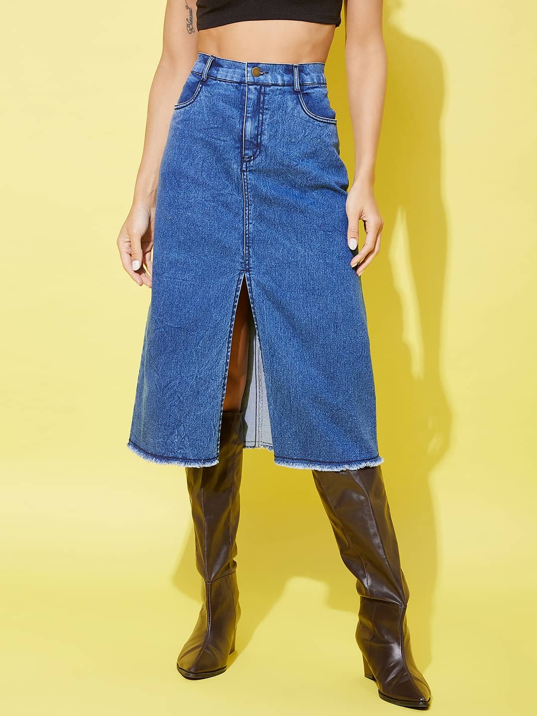 StyleStone - Blue Denim Women's A-Line Skirt ( Pack of 1 )