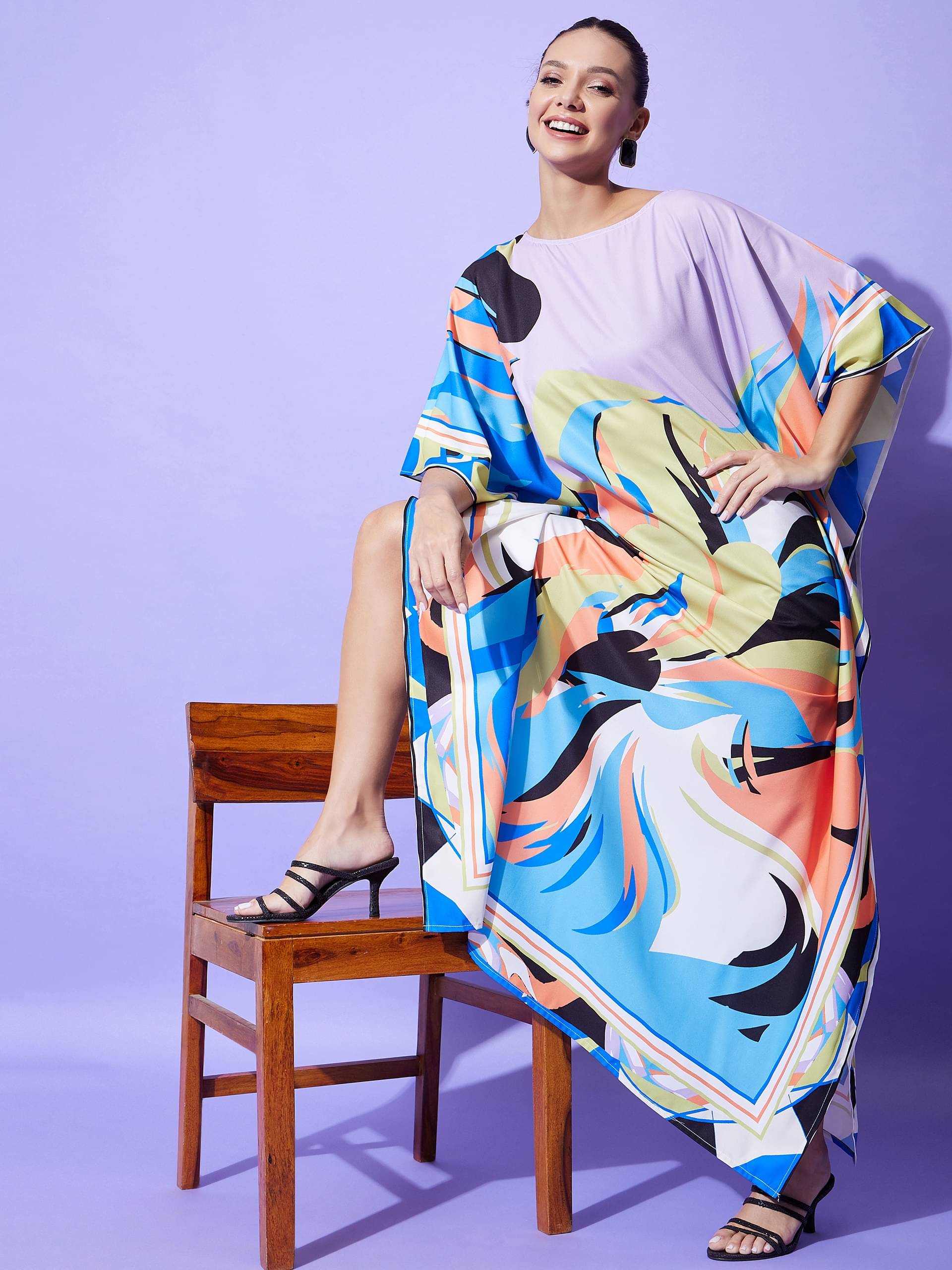     			StyleStone - Navy Blue Satin Women's Kaftan ( Pack of 1 )