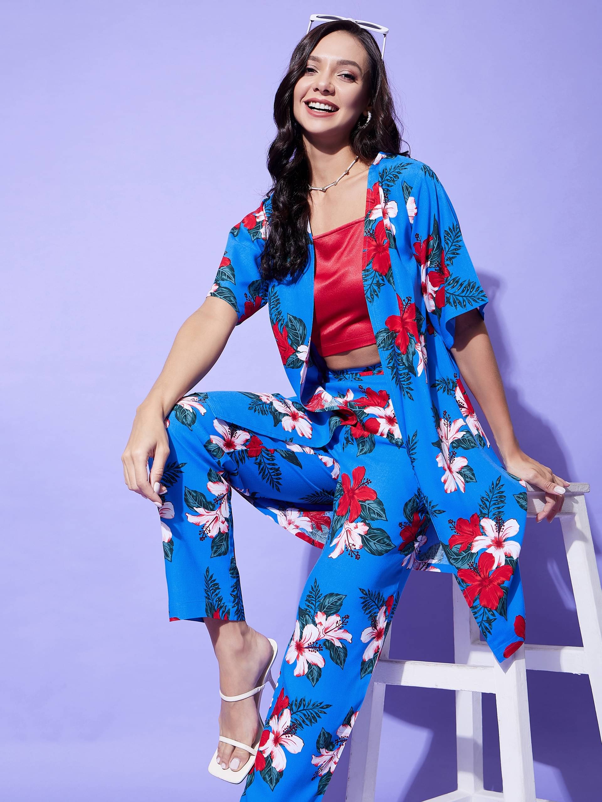     			StyleStone Women Printed Top With Trousers Co-Ord Set ( Blue )