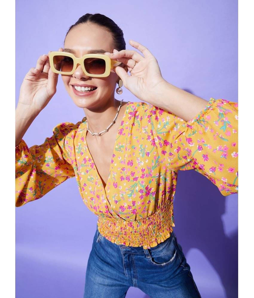 StyleStone Women's Polyester Crop Top ( Yellow ) StyleStone Women's Polyester Crop Top ( Yellow )