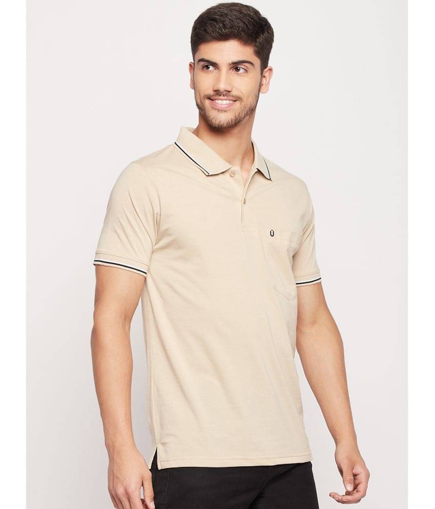 UNIBERRY Pack of 1 Cotton Blend Regular Fit Solid Half Sleeves Men's Polo T Shirt ( Beige )     			UNIBERRY Pack of 1 Cotton Blend Regular Fit Solid Half Sleeves Men's Polo T Shirt ( Beige )