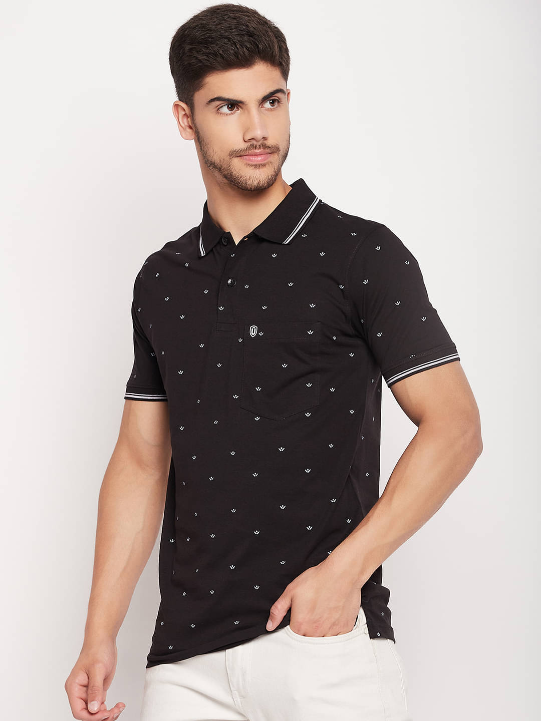     			UNIBERRY Pack of 1 Cotton Blend Regular Fit Printed Half Sleeves Men's Polo T Shirt ( Black )