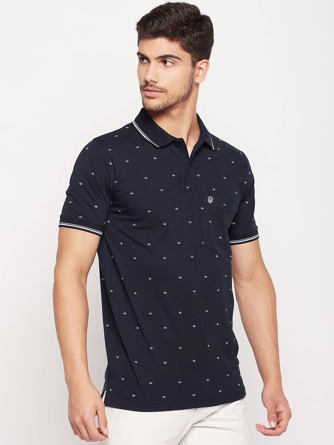     			UNIBERRY Pack of 1 Cotton Blend Regular Fit Printed Half Sleeves Men's Polo T Shirt ( Navy )