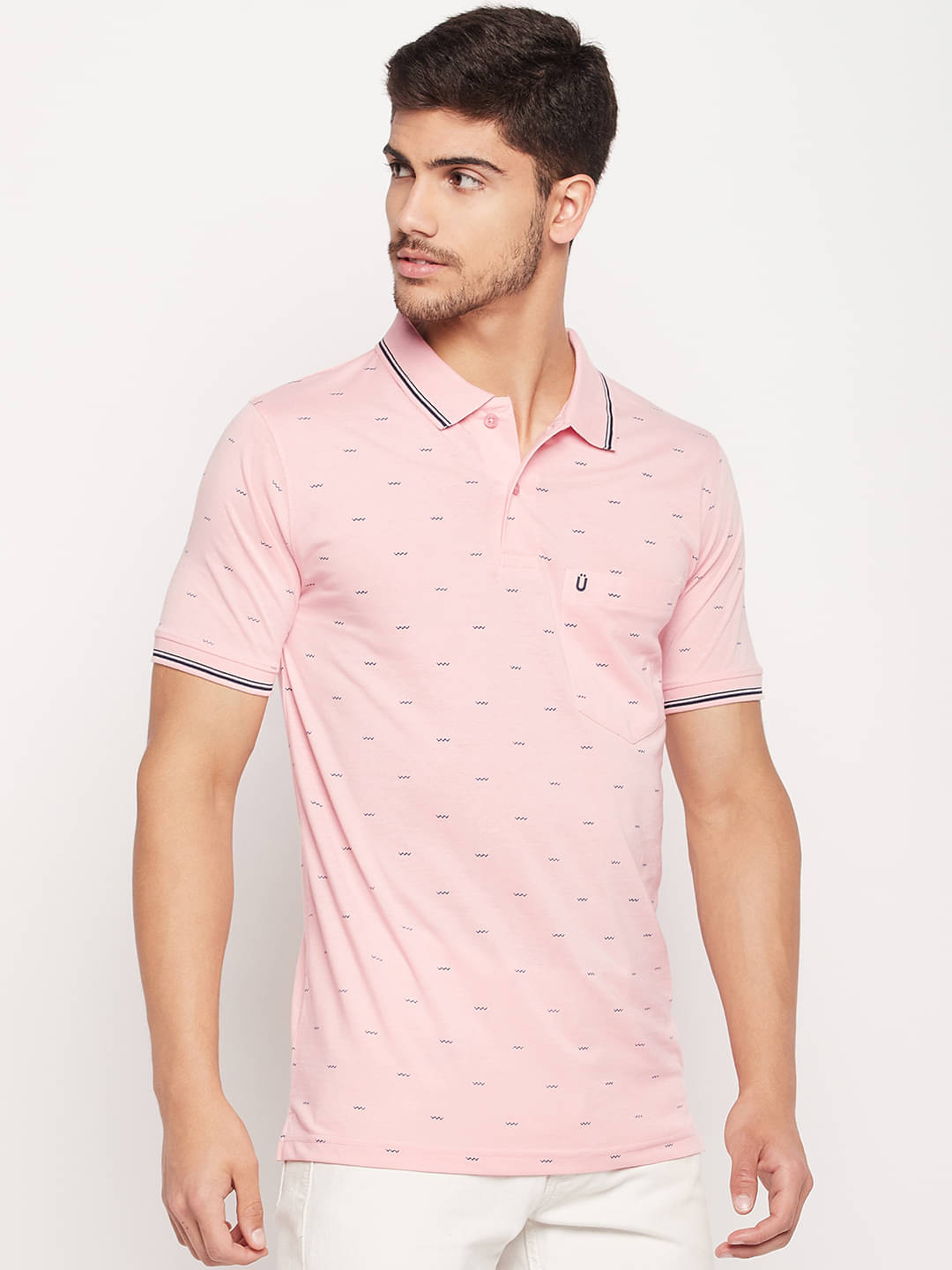     			UNIBERRY Pack of 1 Cotton Blend Regular Fit Printed Half Sleeves Men's Polo T Shirt ( Pink )
